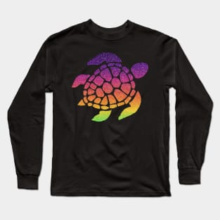 Bright Rainbow Ombre Faux Glitter Turtle Long Sleeve T-Shirt